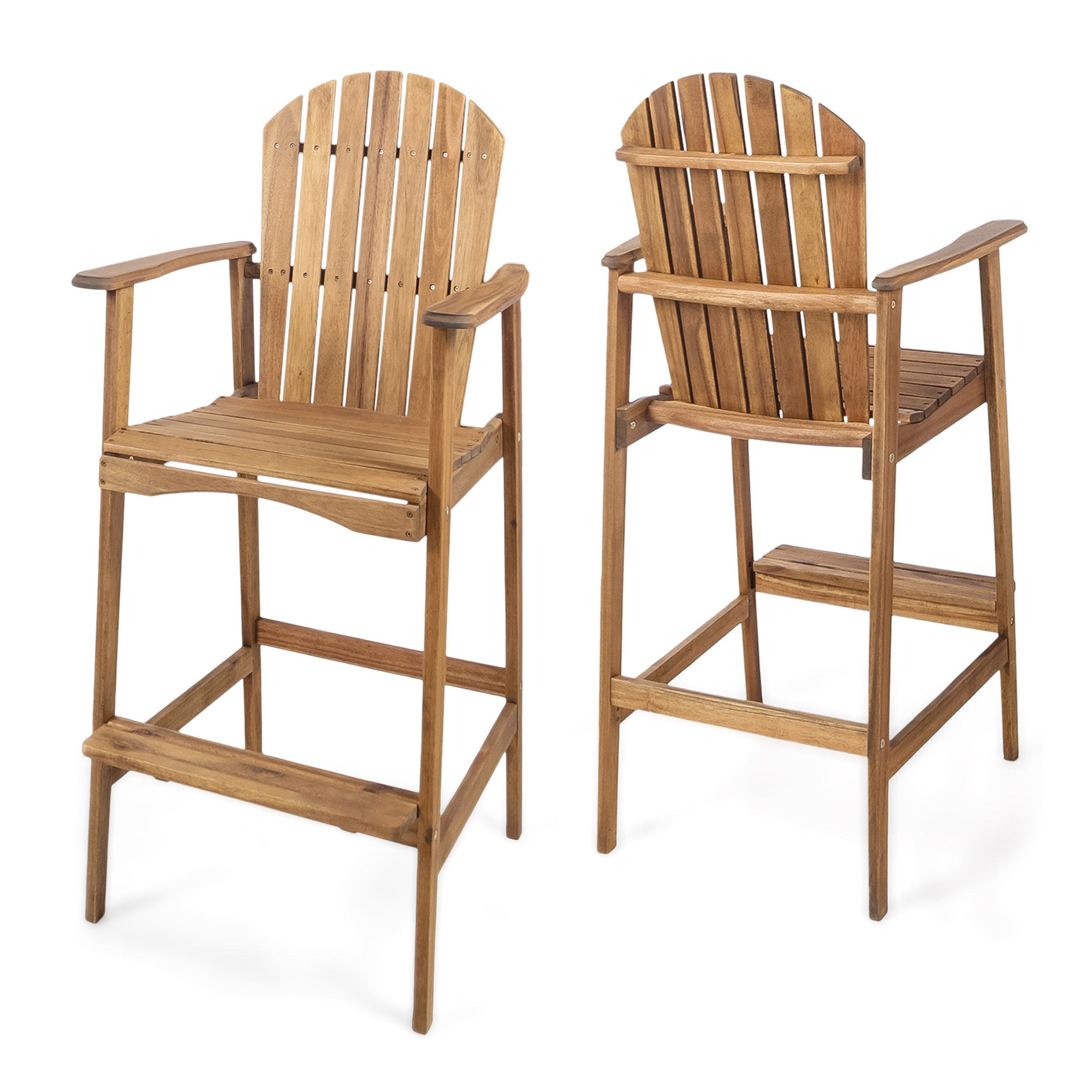 Taburetes de bar Adirondack de madera de acacia para exterior, juego de 2, tinte natural