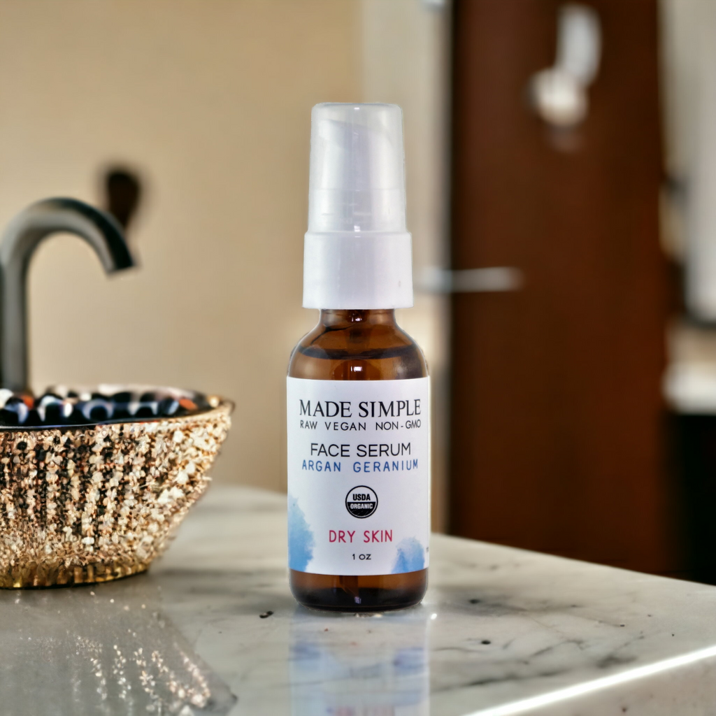 Sérum Facial de Argán y Geranio para Piel Seca - Orgánico Certificado. Vegano y Libre de Crueldad Animal