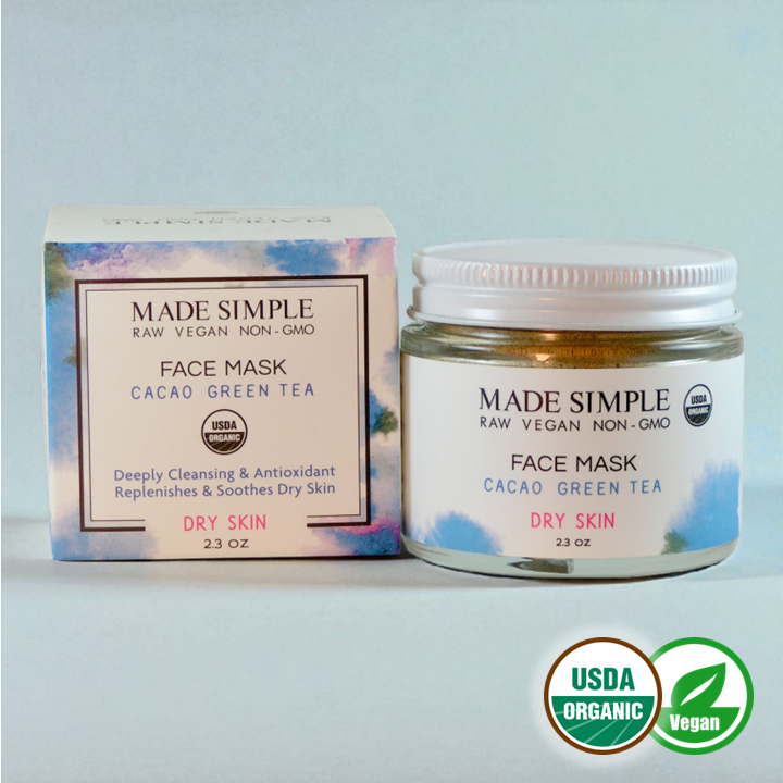 Cacao Green Tea Face Mask for Dry Skin - Certified Organic, Vegan & Cruelty-free