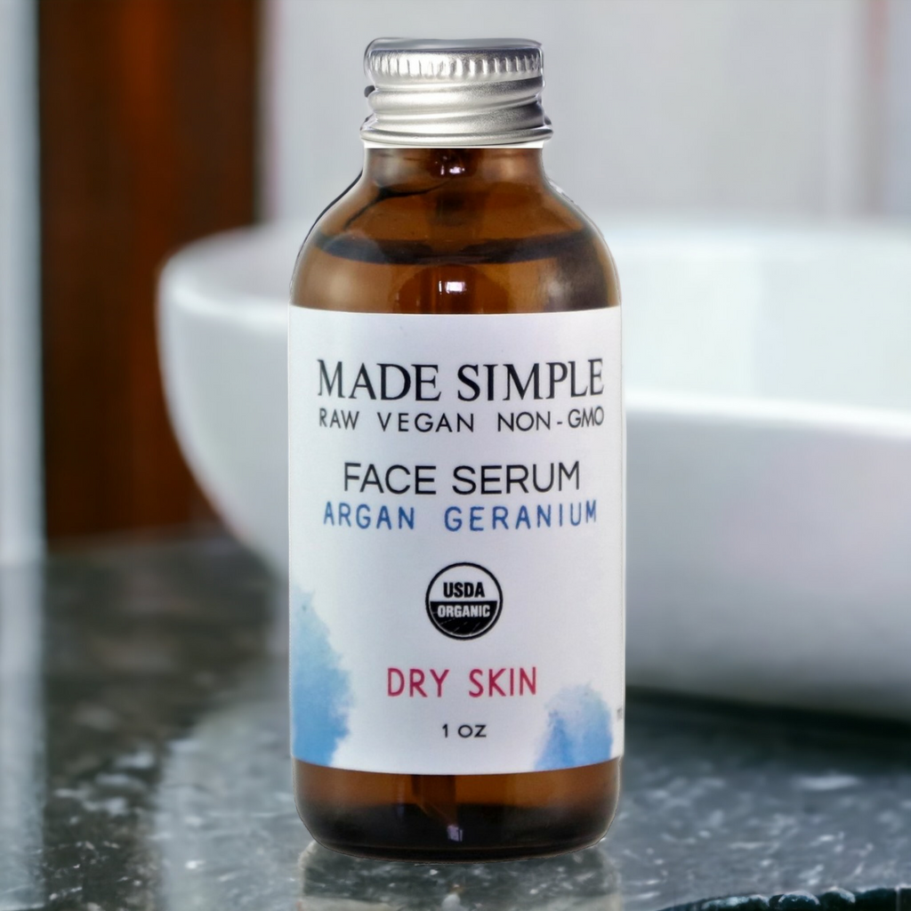 Sérum Facial de Argán y Geranio para Piel Seca - Orgánico Certificado. Vegano y Libre de Crueldad Animal