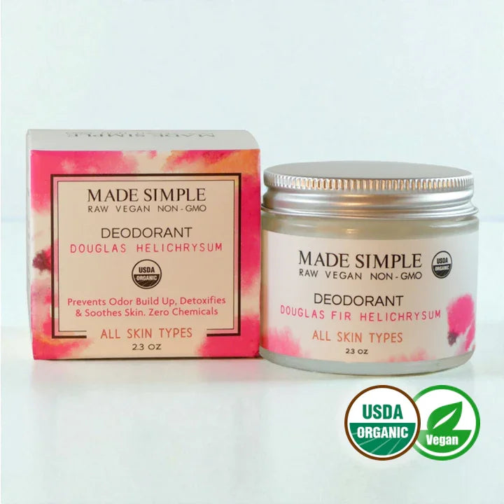 Made Simple Douglas Fir Helichrysum deodorant, USDA organic vegan for all skin types, 2.3 oz jar