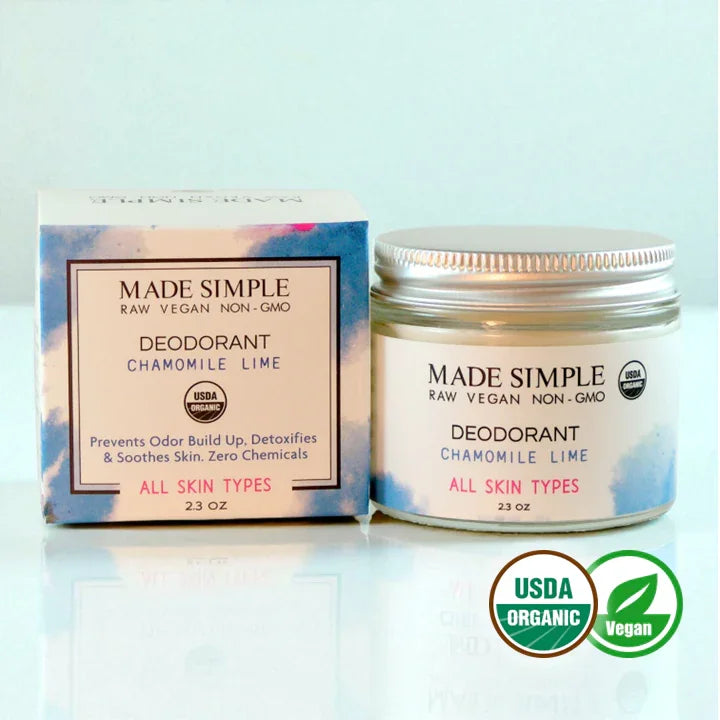 Organic chamomile lime deodorant for all skin types, USDA organic and vegan certified.