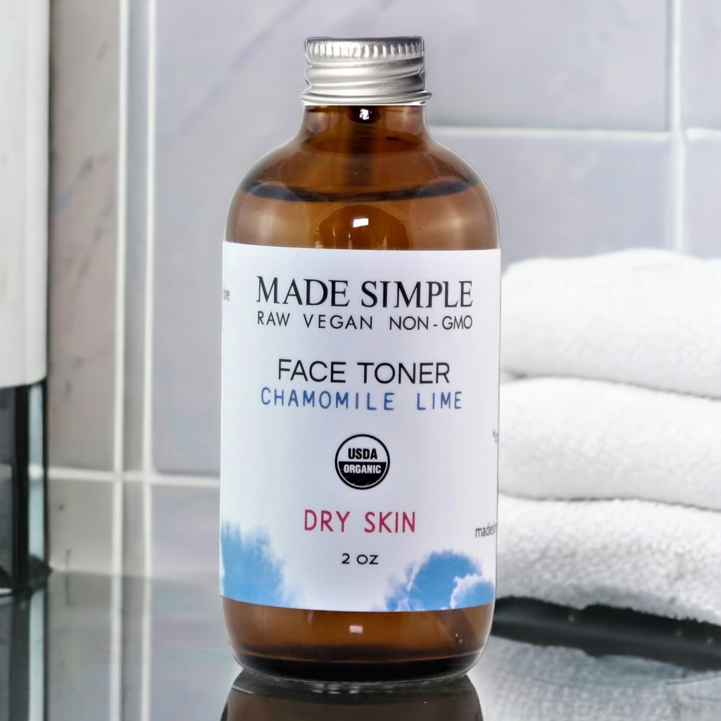 Tónico facial de manzanilla y lima para piel seca - Ecológico, vegano y no testado en animales