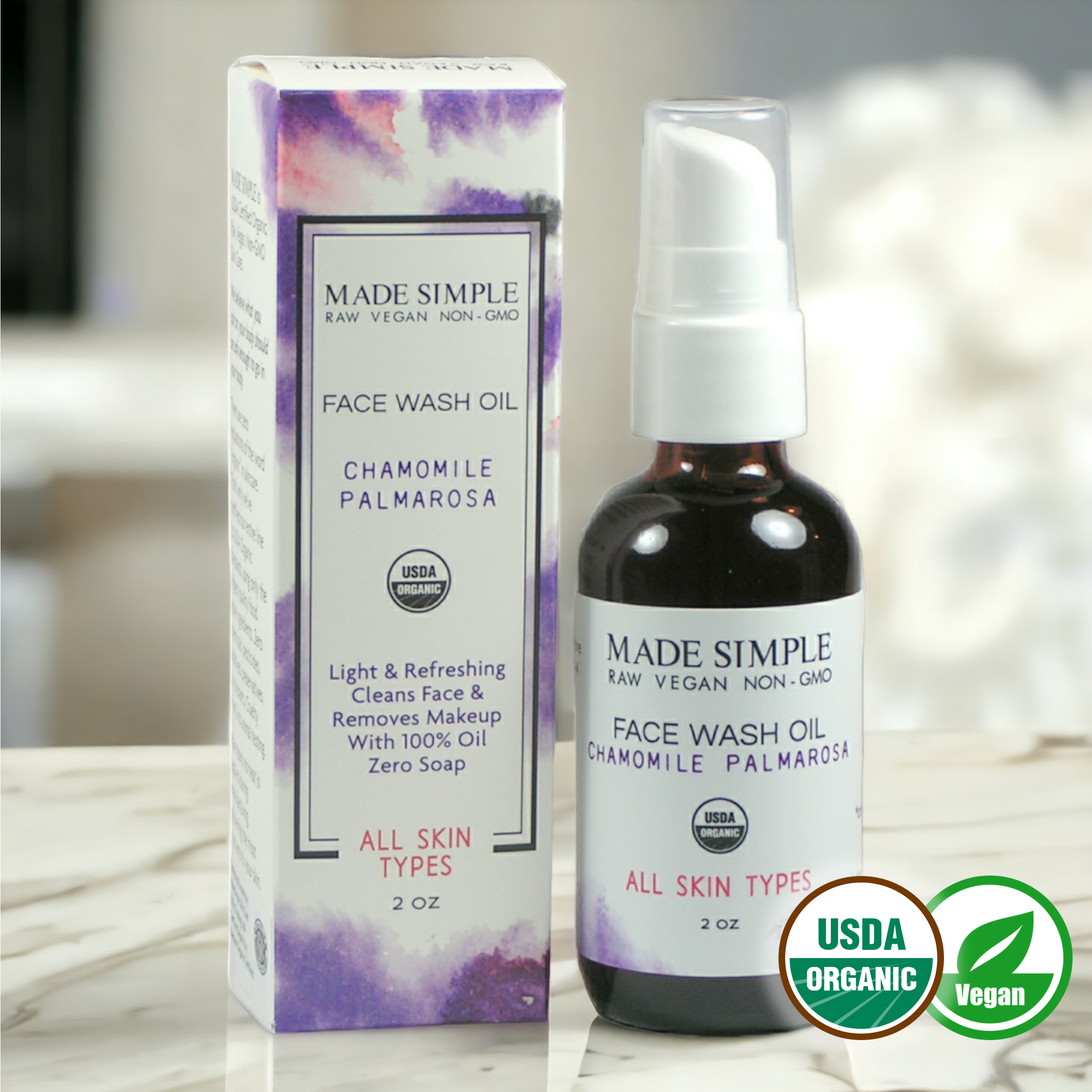 Limpiador Facial de Manzanilla y Palmarosa - Orgánico Certificado, Vegano y Libre de Crueldad Animal