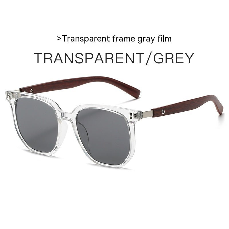 Retro Wood Grain Leg Box Round Face Glasses - Image 9