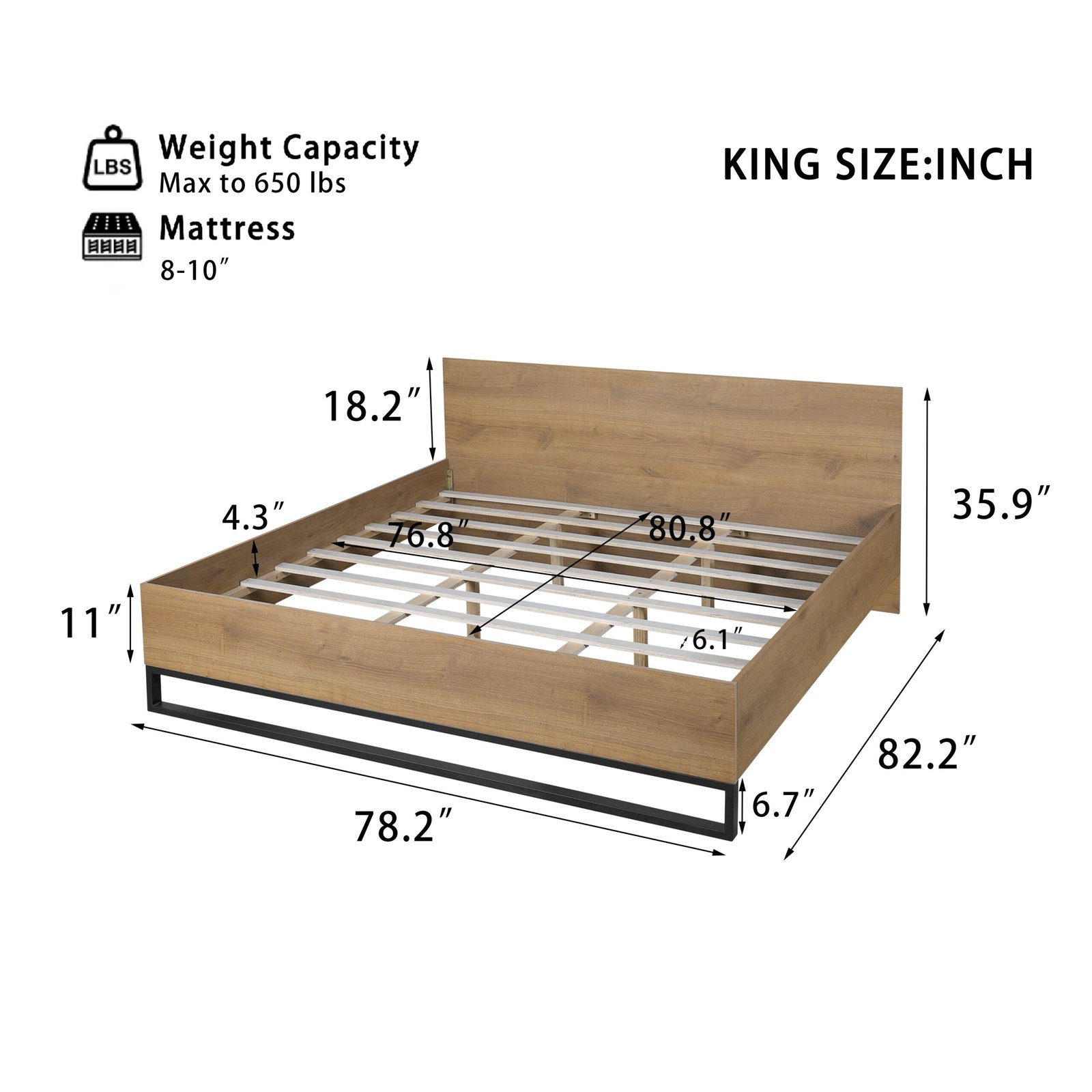 ENGINEERED WOOD BED FRAME KING SIZE,NATURAL & BLACK COLOR - Image 2