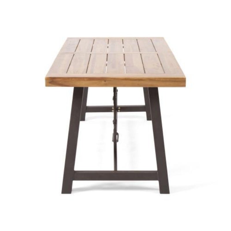 Outdoor Lovewood Metal Base Dining Table, Teak Wood - Image 6