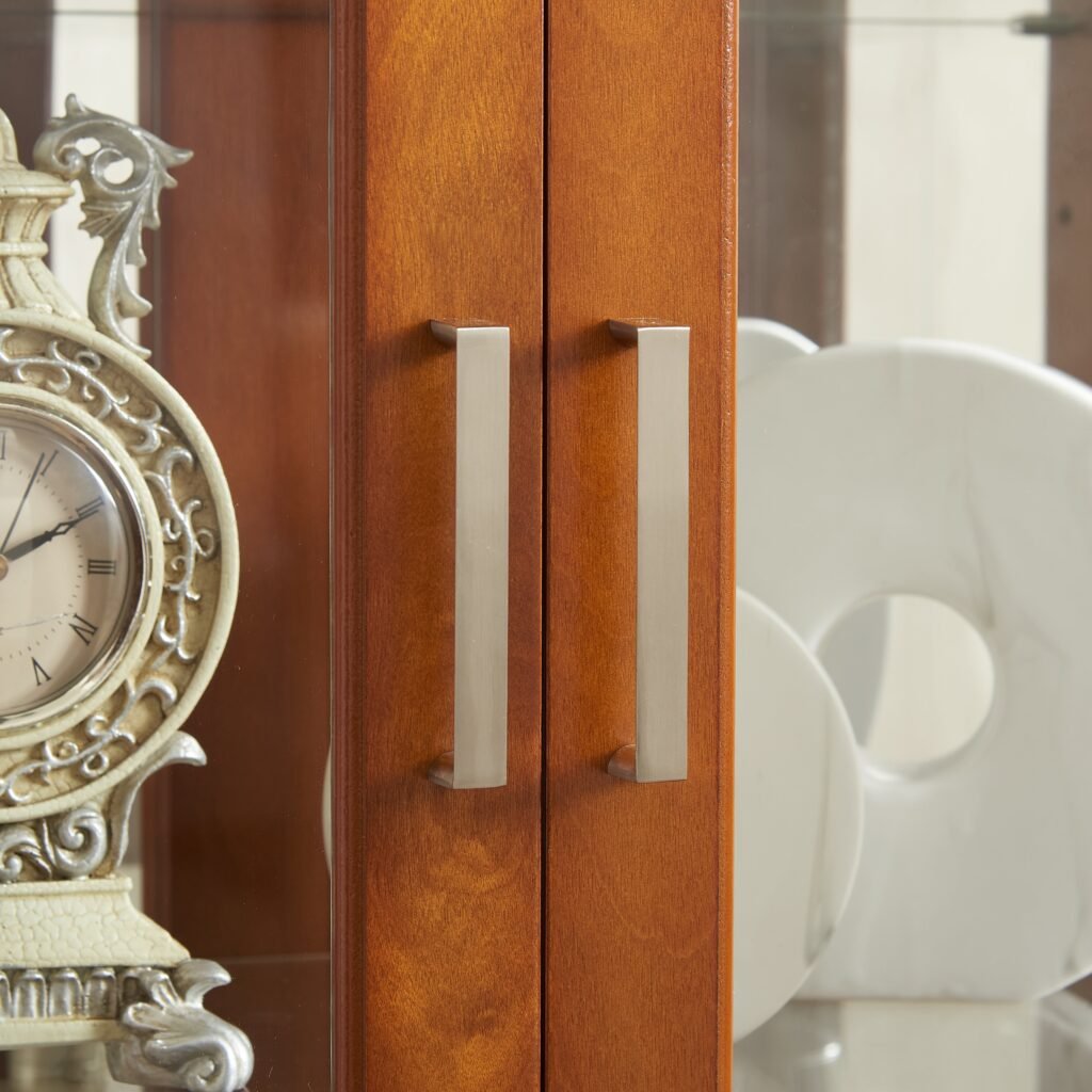 Walnut Curio Cabinet with Glass Doors and Adjustable Shelves