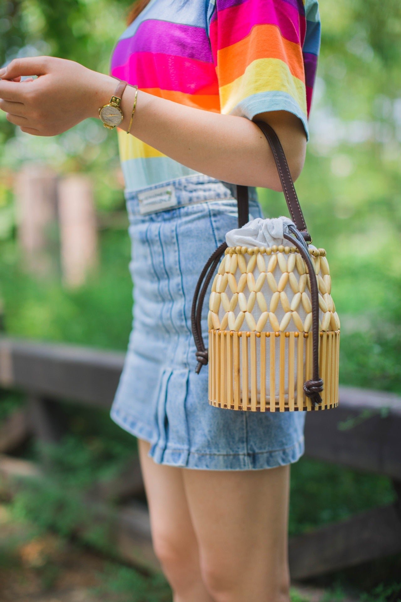 Handwoven Bamboo Crossbody Bag for Women – Rattan Beach Bag - Image 2