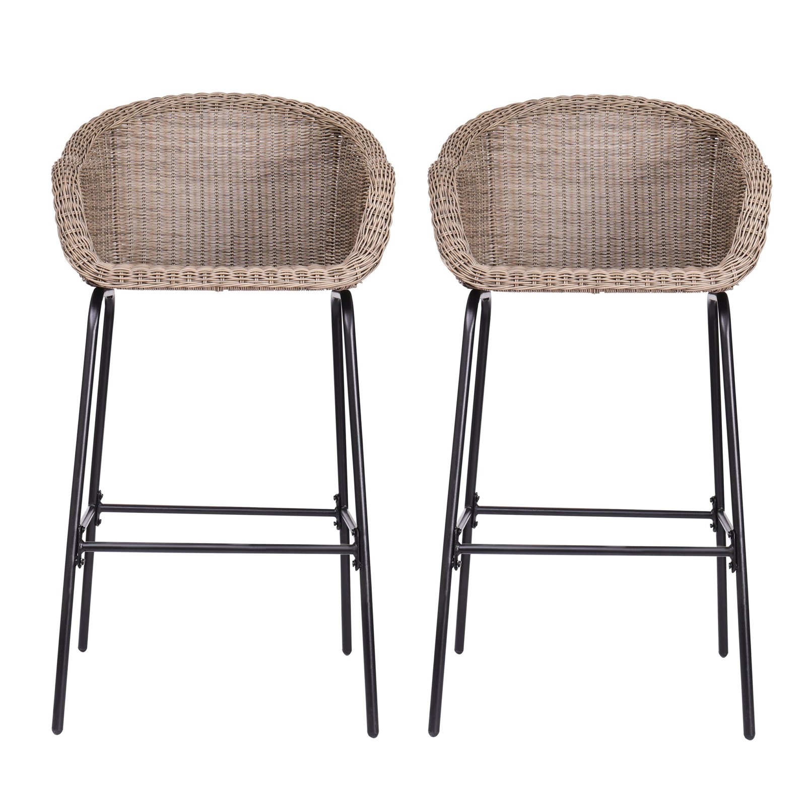 Ladd Outdoor Metal Wicker Barstool Light Brown Faux Wicker Set Of 2 - Image 3