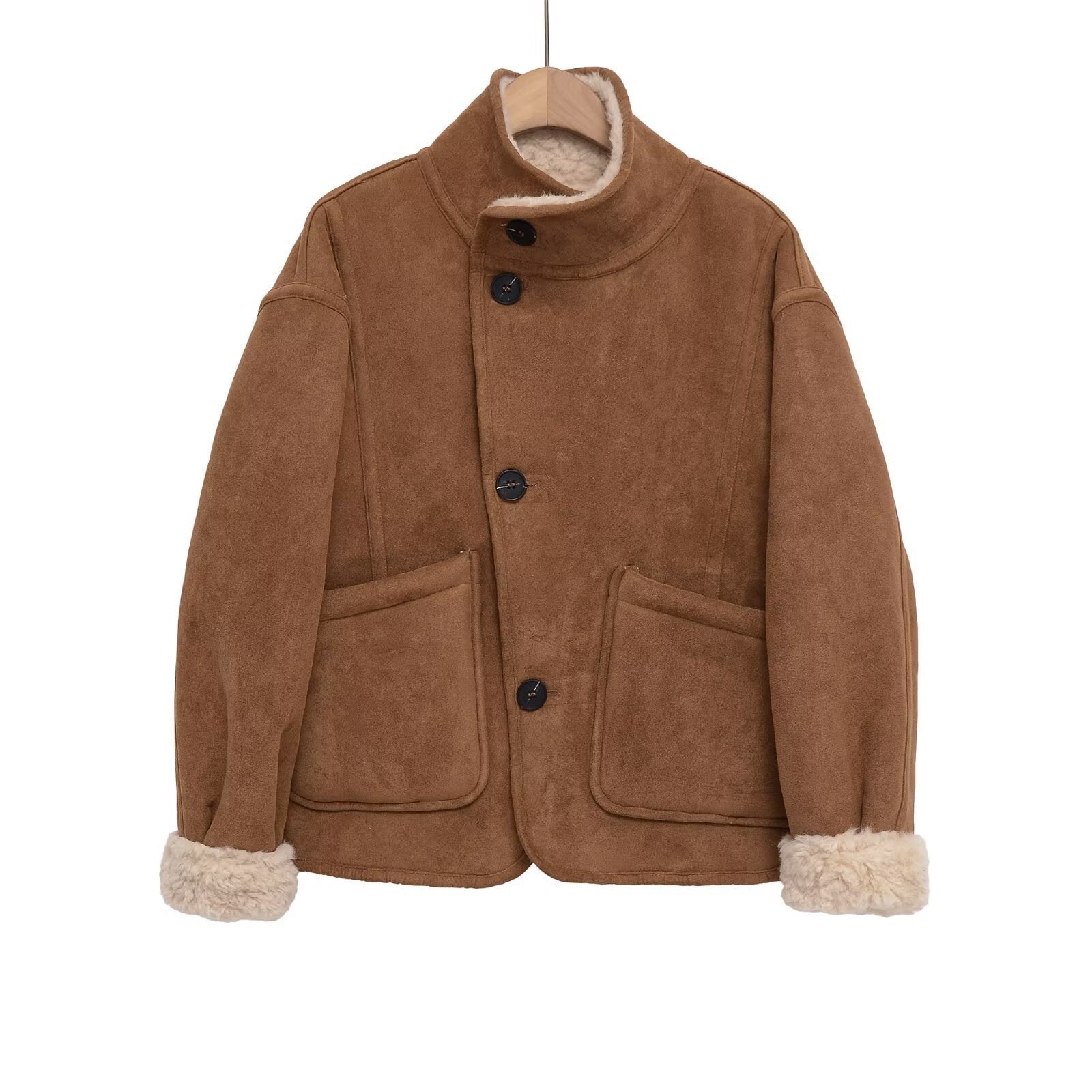 Caramel Reversible Faux Fur And Suede-Look Jacket - Image 6