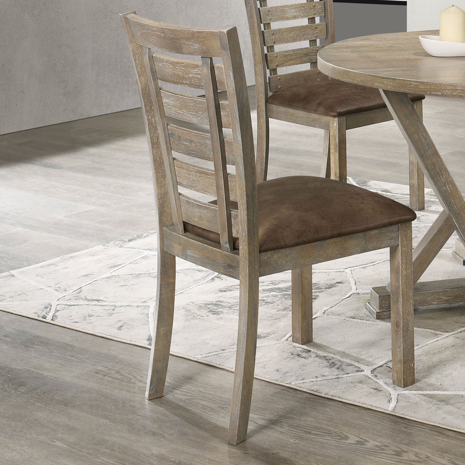 Set Of 2 Rustic Farmhouse Dining Chairs Distressed Wood Slat Back - Image 5