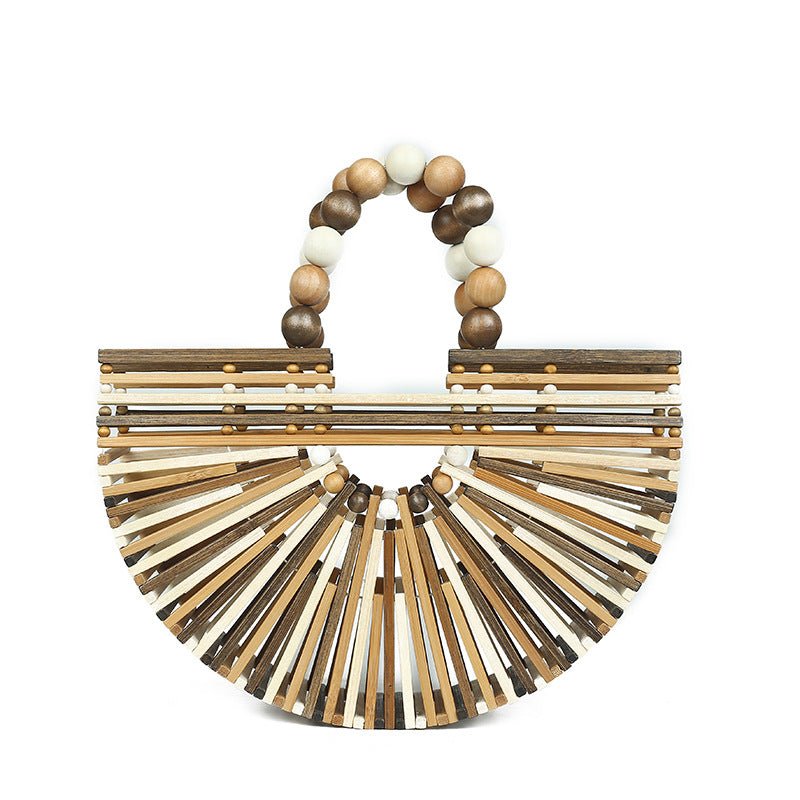 Beaded Straw Woven Handbag – Oval Summer Beach Tote - Image 2