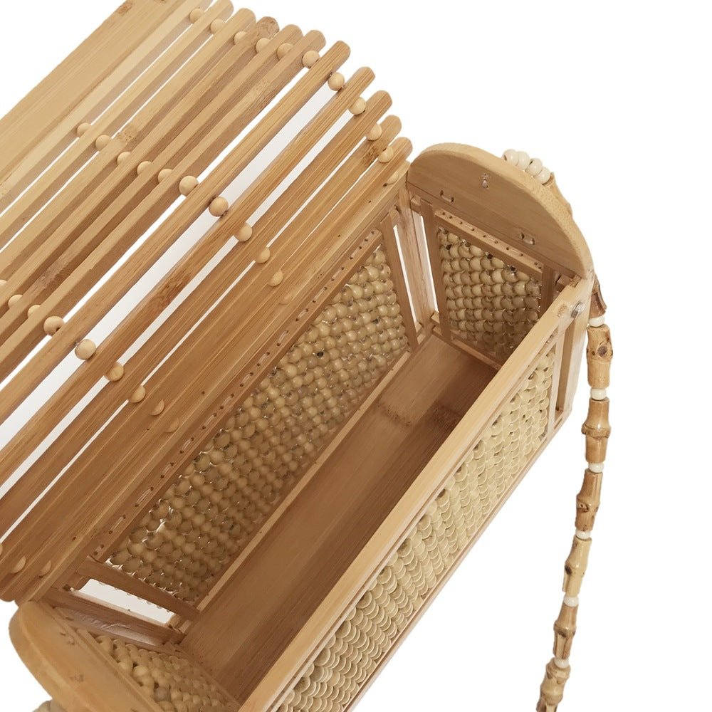 Square Bamboo Handbag – Handwoven Straw Beach Bag with Lid - Image 5
