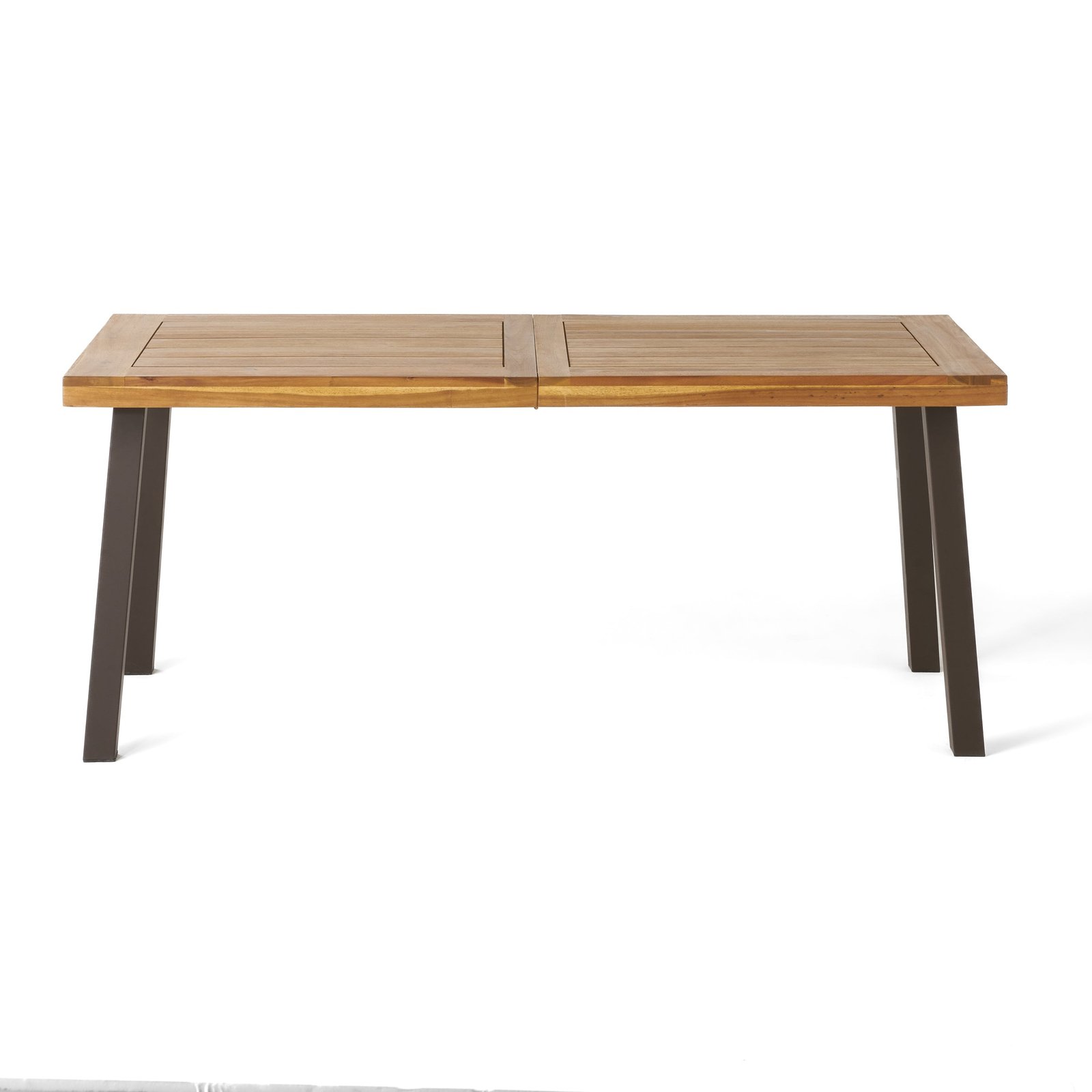Acacia Wood Dining Table With Slatted Top And Dark Metal Legs - Image 3