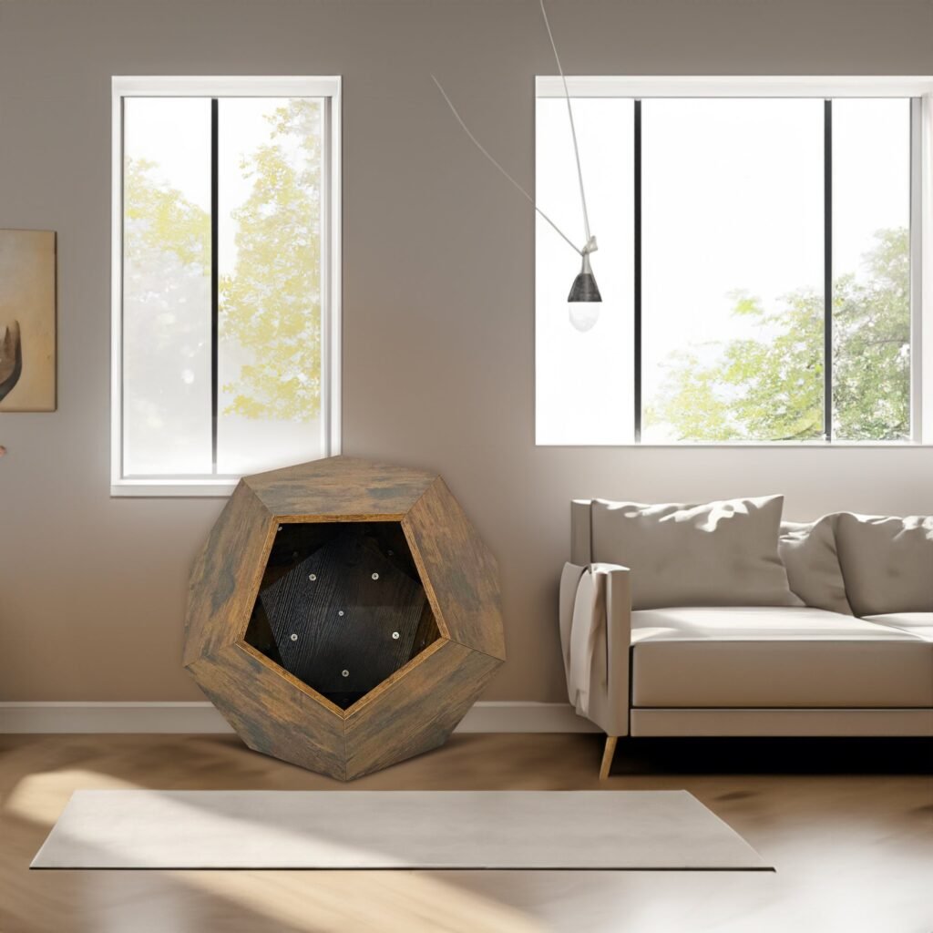 Geometric Cat Kennel House Dark Wood Finish Pet Furniture