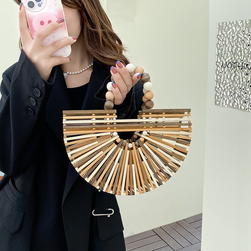 Beaded Straw Woven Handbag – Oval Summer Beach Tote - Image 4