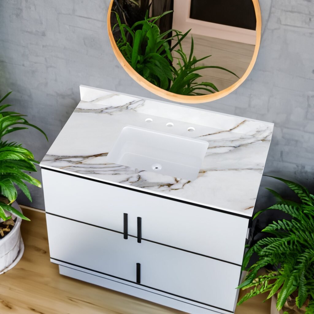43-Inch Marble Bathroom Vanity Top with Sink & Backsplash - White