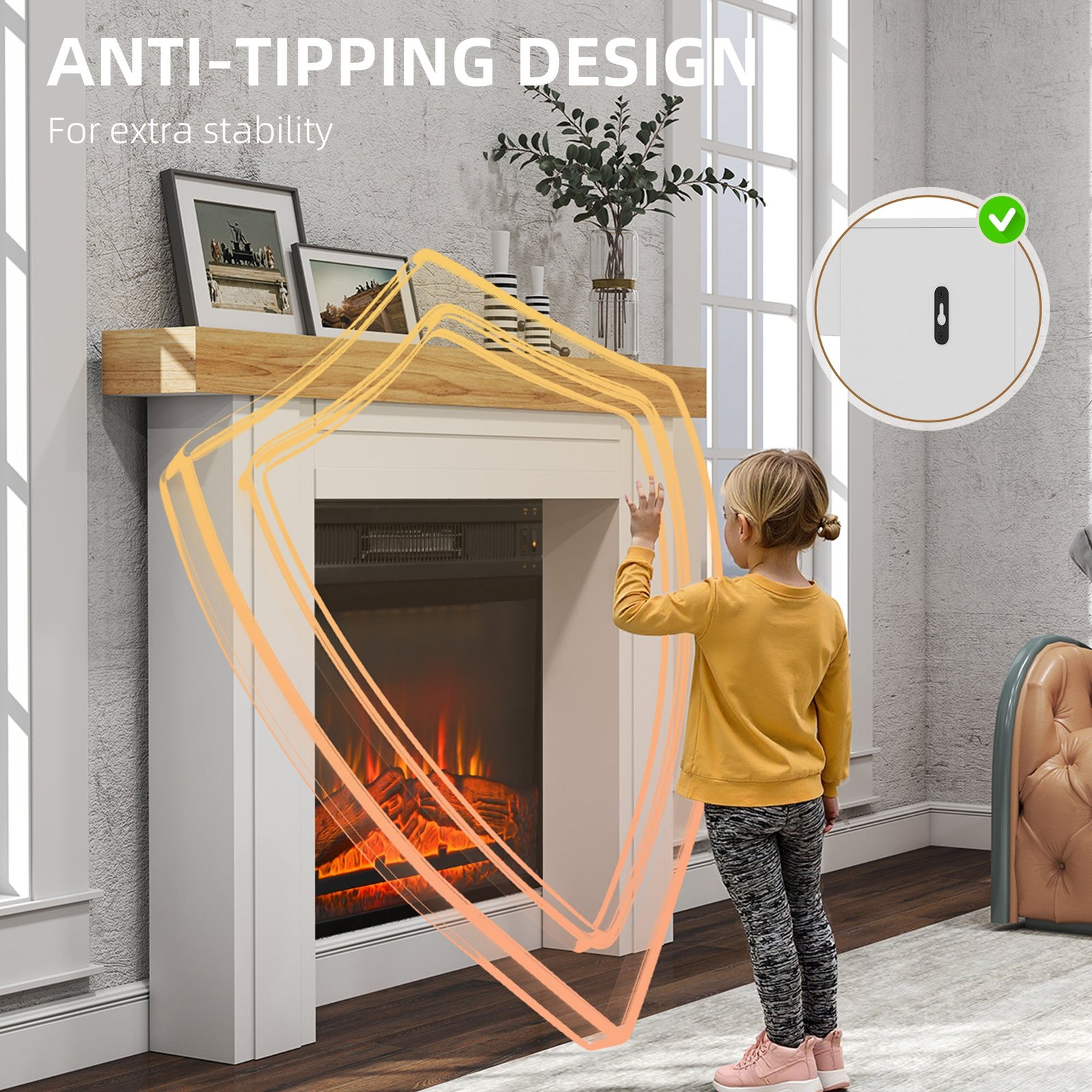 Modern Fireplace Mantel, Freestanding Fireplace Surround with Leg for Electric Fireplaces, 51.2" W x 40.6" H, Natural Wood - Image 5