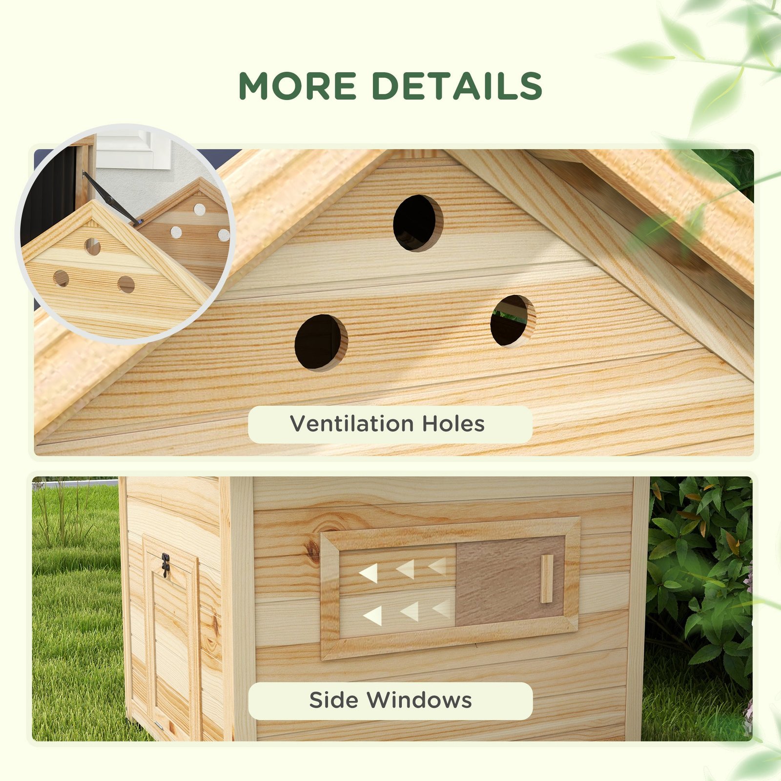 Duck Coop, Wooden Duck House with Openable Roof & Double Doors, Natural Wood - Image 8