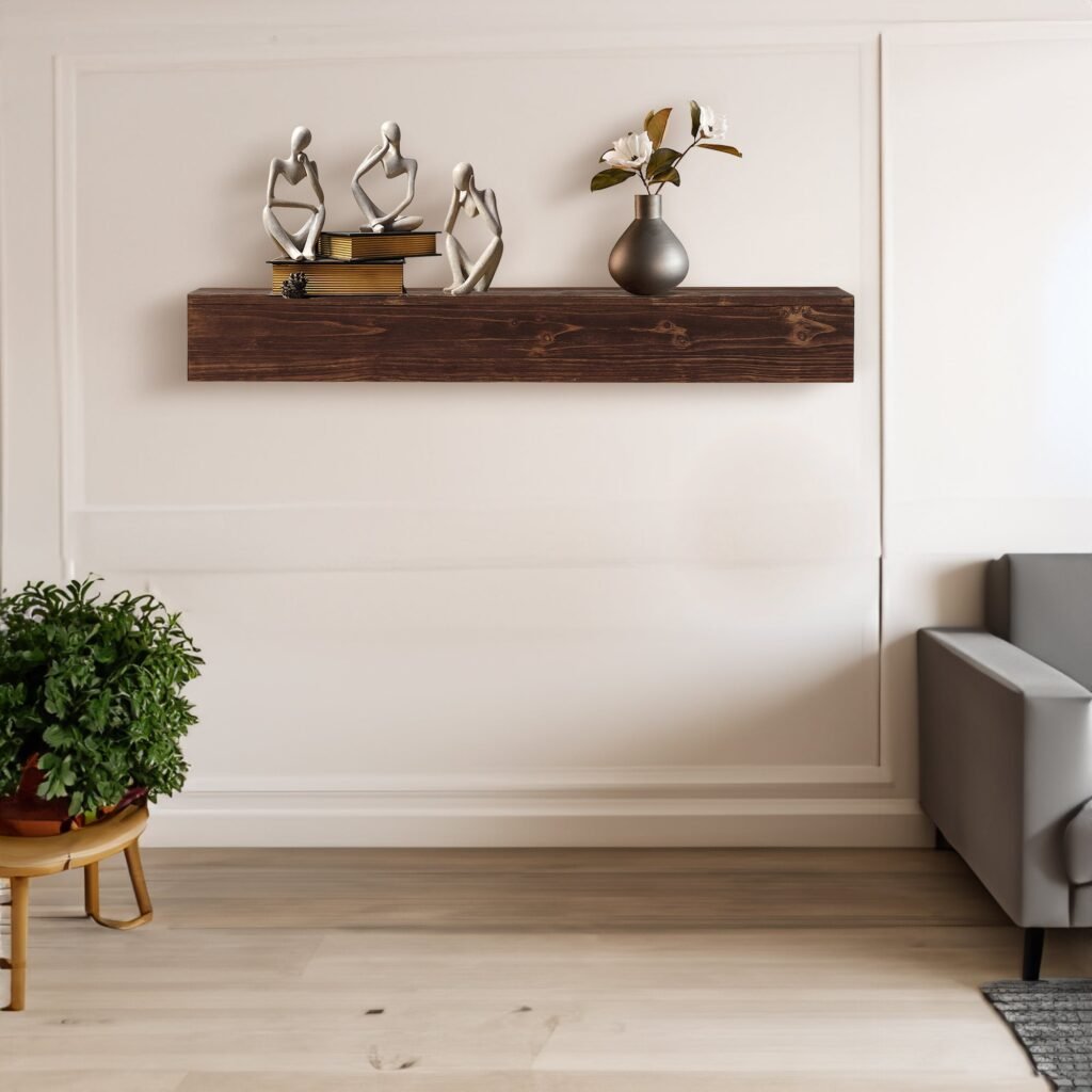 60-Inch Rustic Espresso Wood Floating Shelf