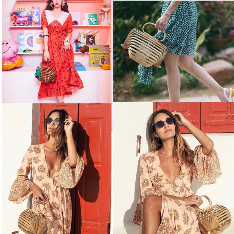 Retro Woven Bamboo Bird Lantern Handbag – Summer Beach Bag - Image 2