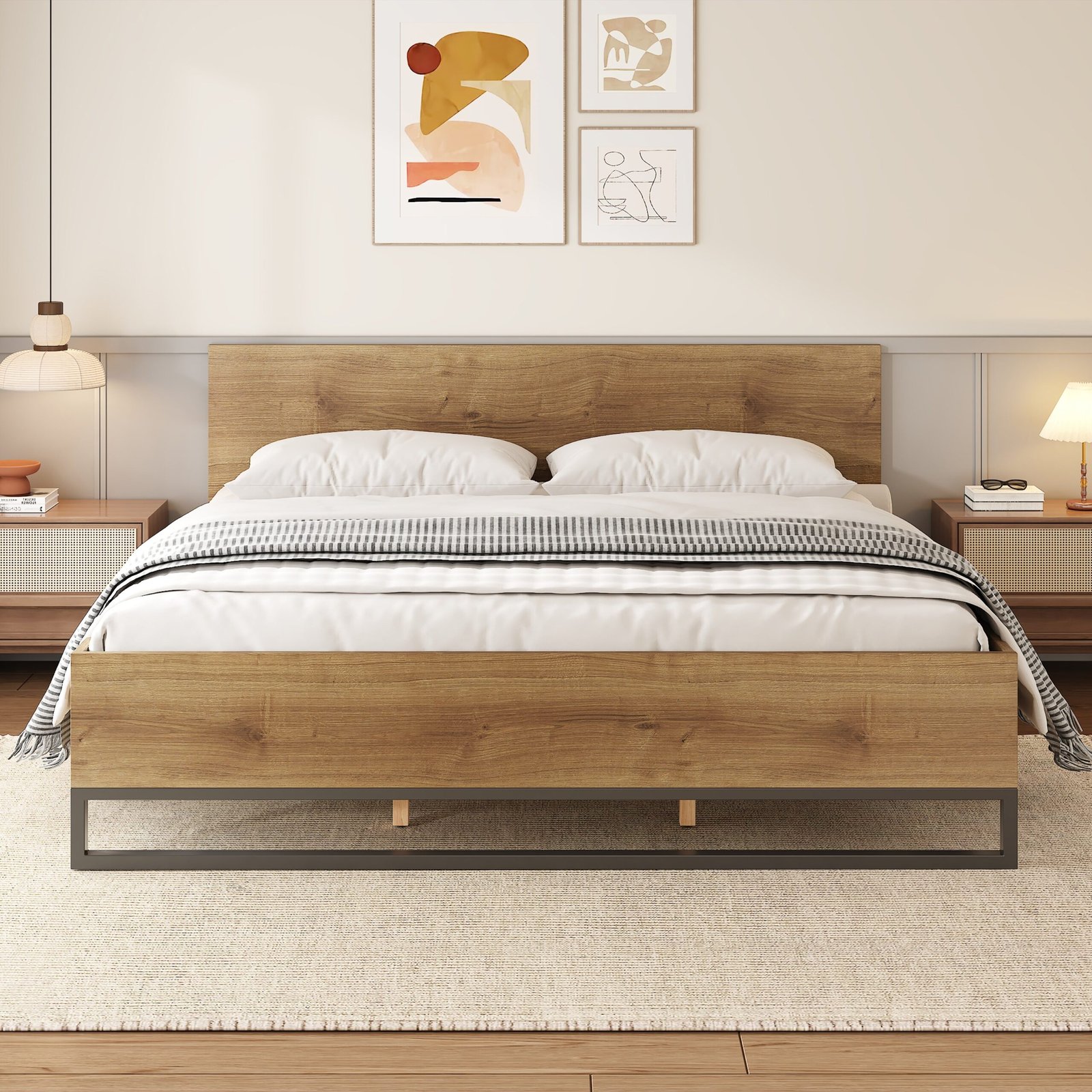 ENGINEERED WOOD BED FRAME KING SIZE,NATURAL & BLACK COLOR - Image 5