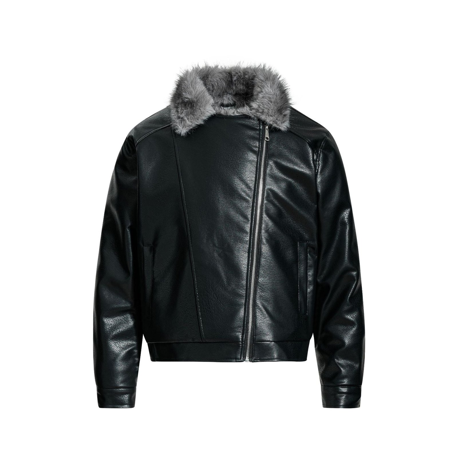 Faux Fur Collar PU Leather Winter Jacket - Image 2