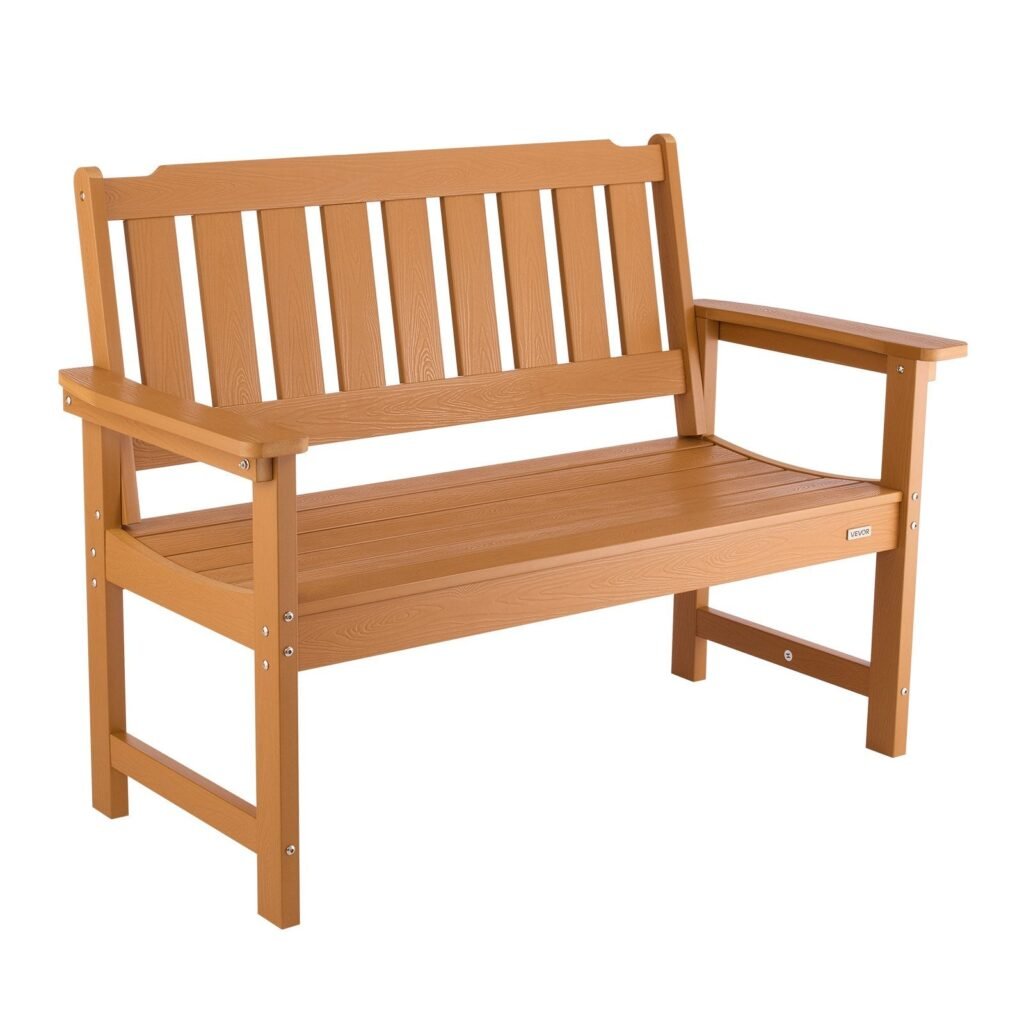 Outdoor Bench Patio Bench 50.5 In Weatherproof Plastic Natural Wood Color