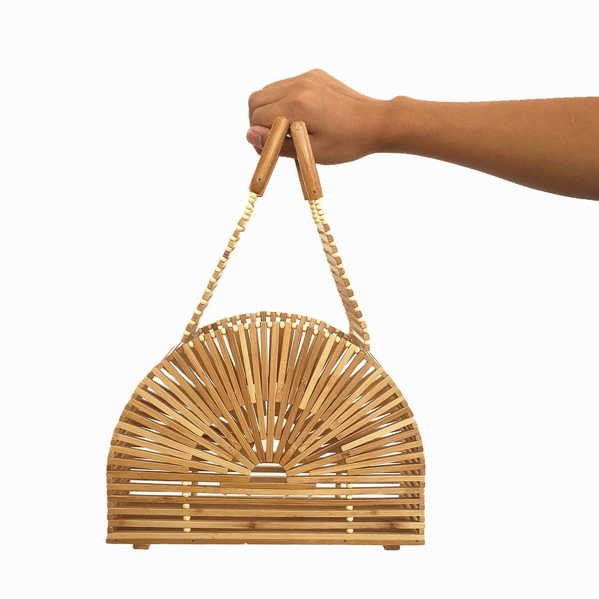 Beaded Half-Round Bamboo Bag – Women's Summer Beach Bag - Image 5