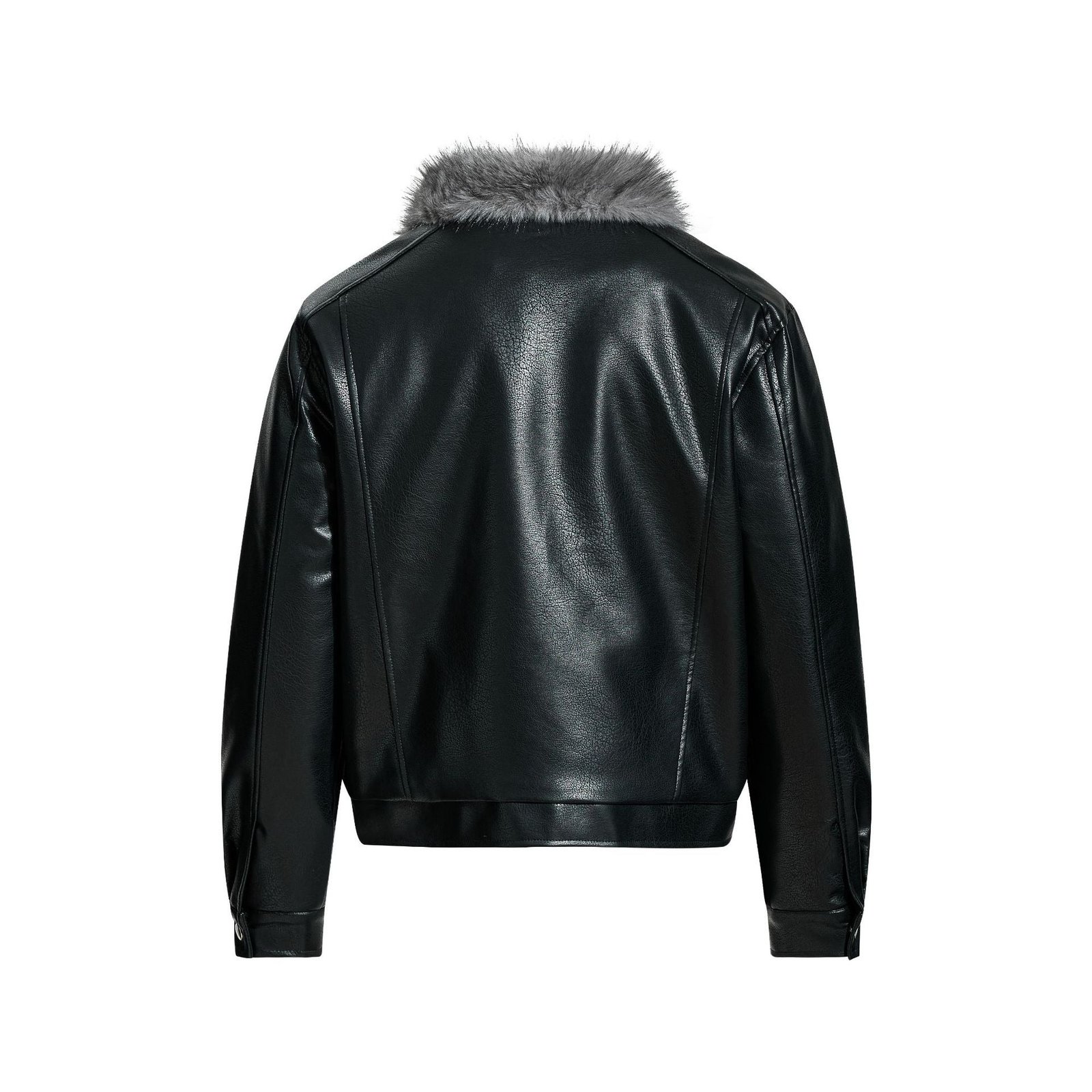 Faux Fur Collar PU Leather Winter Jacket - Image 4