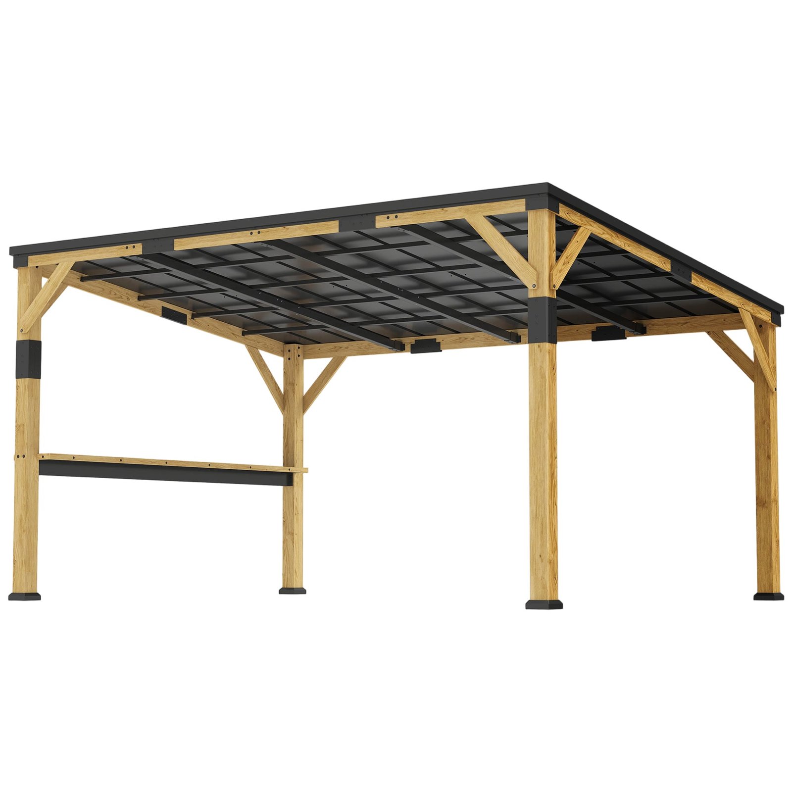 10 X 14 Ft Wooden Lean-To Gazebo Pergola With Hardtop Metal Roof - Image 9