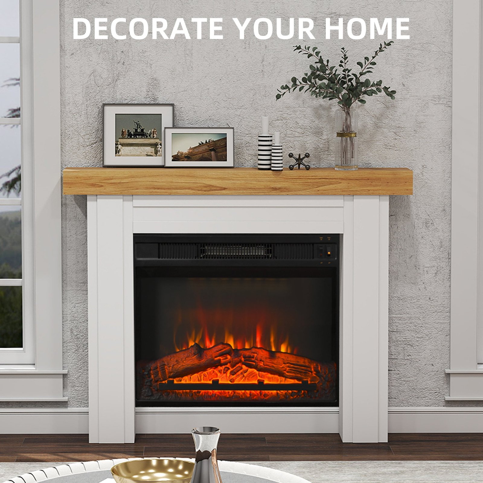 Modern Fireplace Mantel, Freestanding Fireplace Surround with Leg for Electric Fireplaces, 51.2" W x 40.6" H, Natural Wood - Image 7
