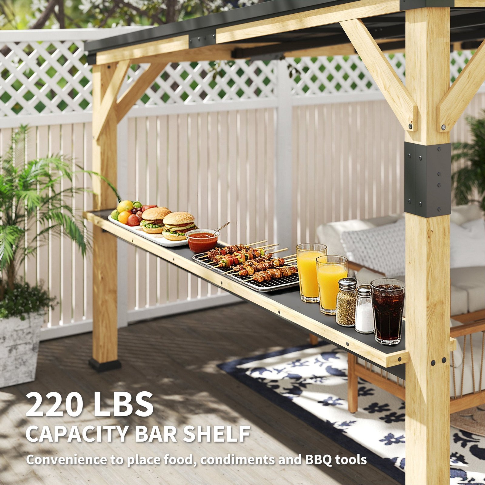 10 X 14 Ft Wooden Lean-To Gazebo Pergola With Hardtop Metal Roof - Image 5