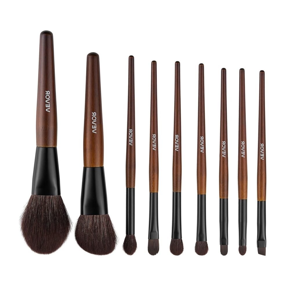9-Piece Makeup Brush Set For Foundation Blending Eyeshadow, Professional Makeup Brush Kit With Soft Natural Wool & Vegan Synthetic Bristles, Ergonomic Wood Handle, Travel-Friendly Storage Bag