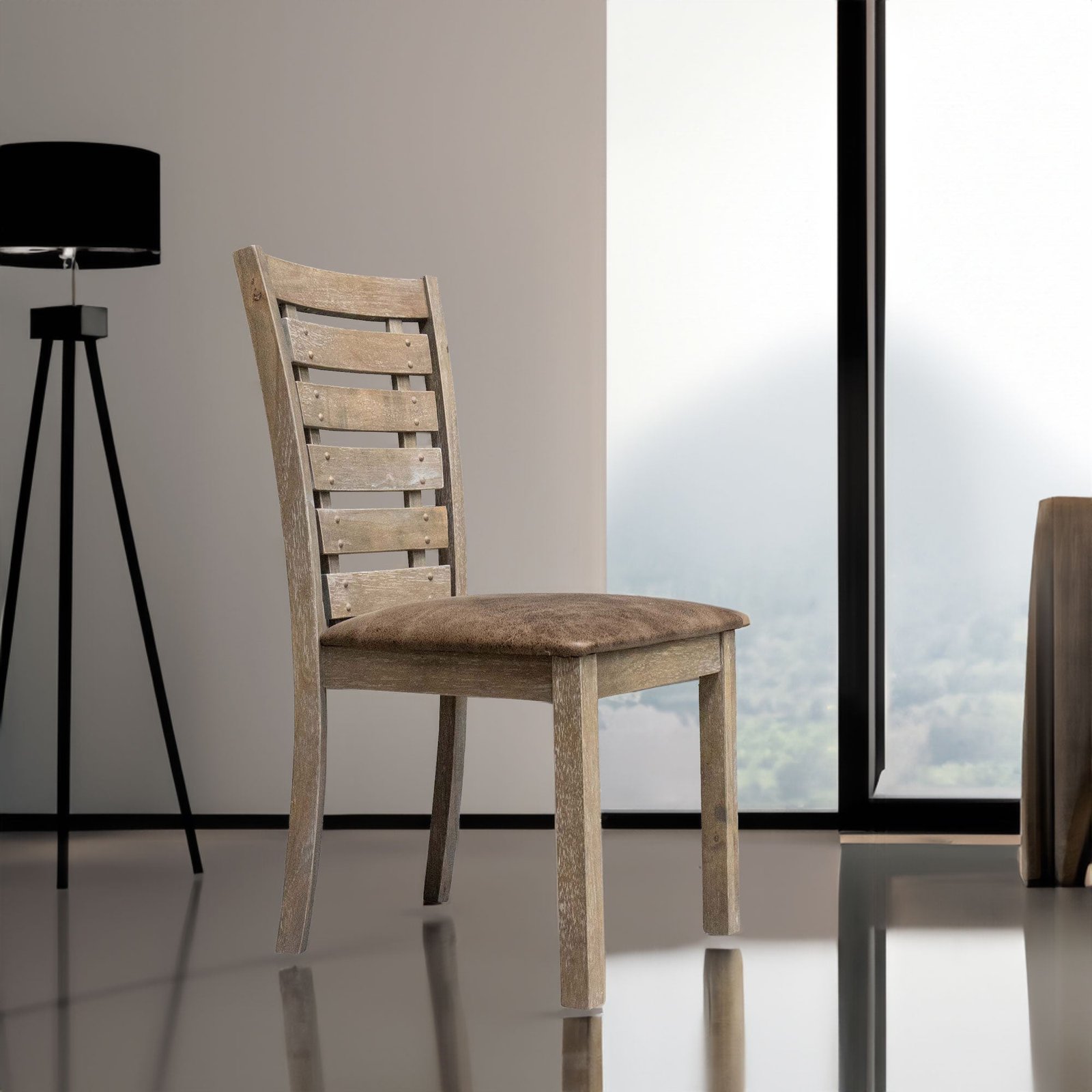 Set Of 2 Rustic Farmhouse Dining Chairs Distressed Wood Slat Back