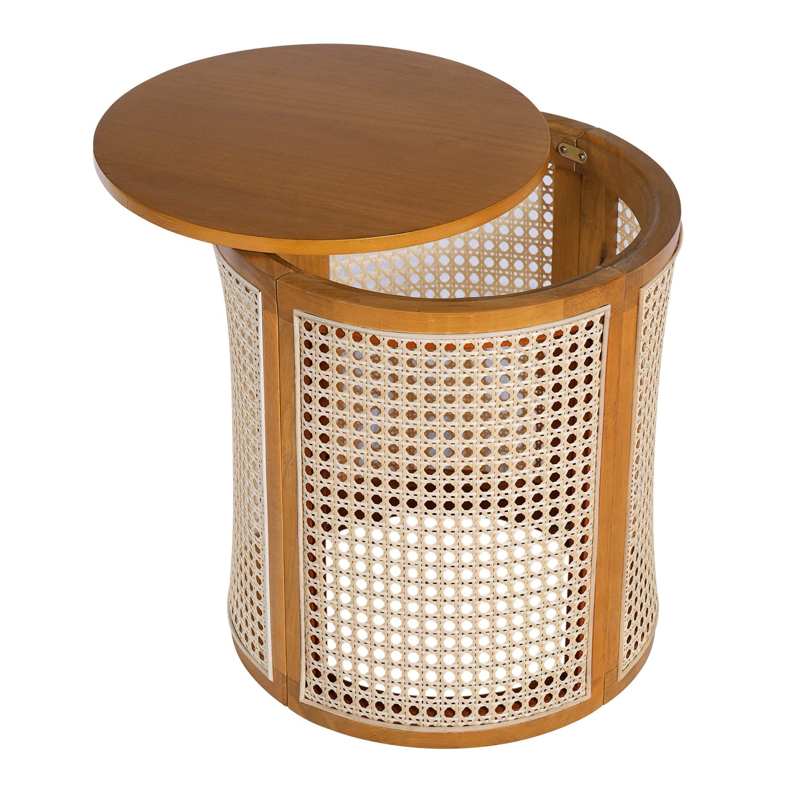15.70 Round End Table, Hollow Woven Side Table, Small Rubber Wood Nightstand, Rattan Woven Tea Desk, Round Wood Tabletop, Chic Home Decor Desk, Easy Assembly, Ochre Color - Image 4
