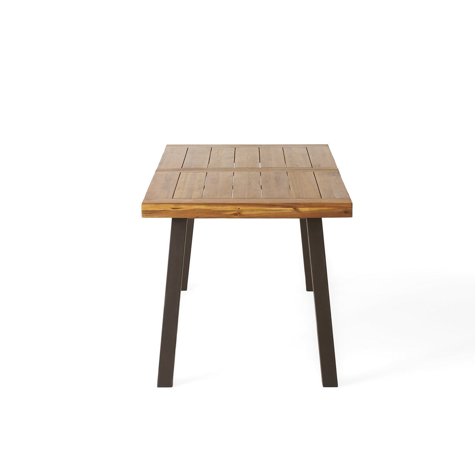 Acacia Wood Dining Table With Slatted Top And Dark Metal Legs - Image 8