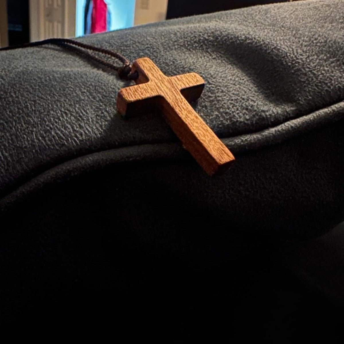 Natural Wood Cross Pendant Necklace on Adjustable Cord - Image 4