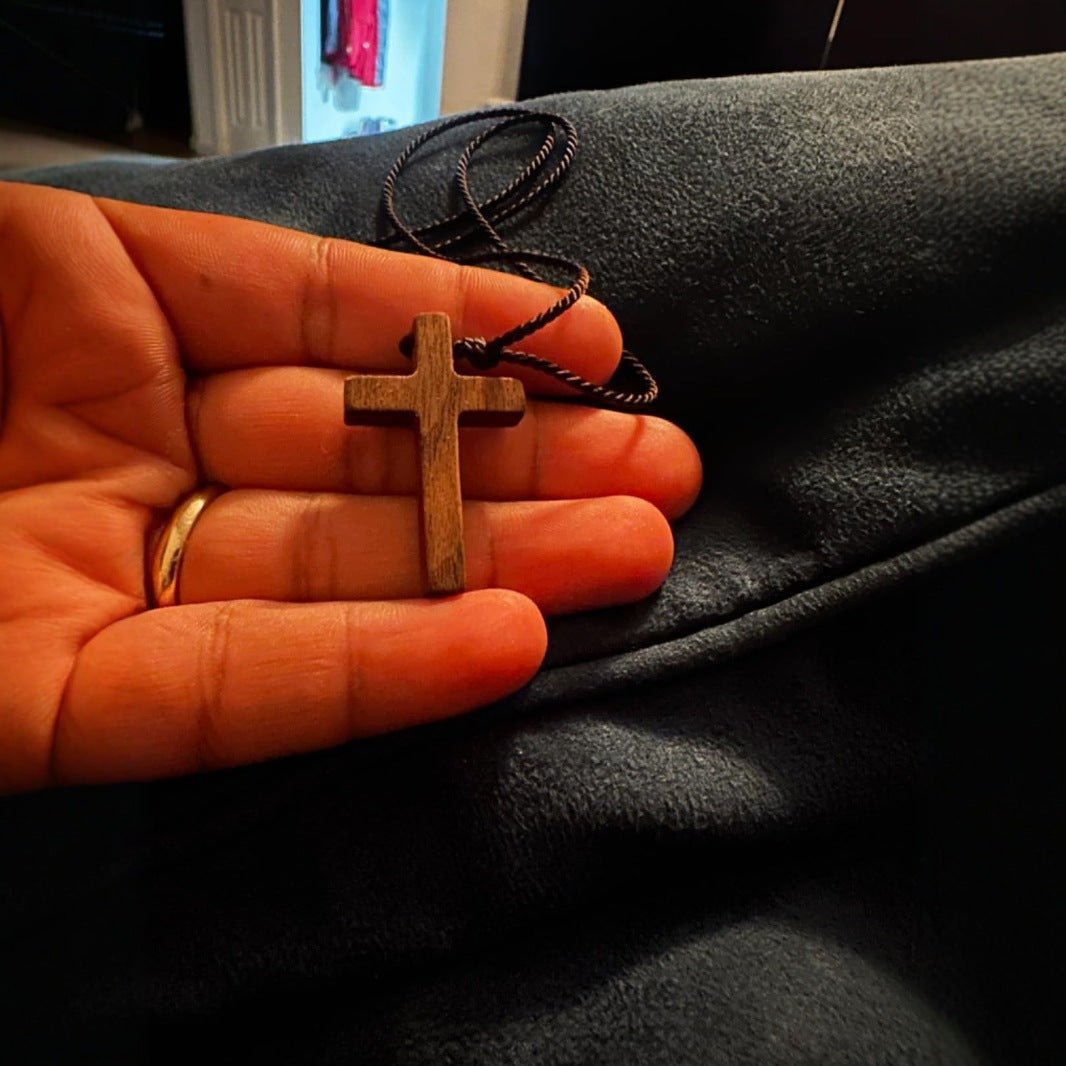 Natural Wood Cross Pendant Necklace on Adjustable Cord - Image 5