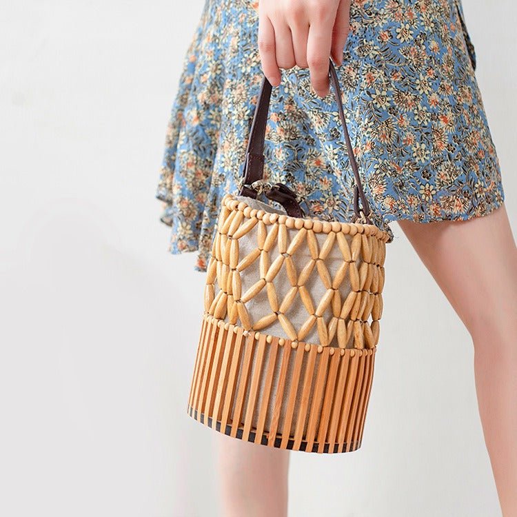 Handwoven Bamboo Crossbody Bag for Women – Rattan Beach Bag - Image 3