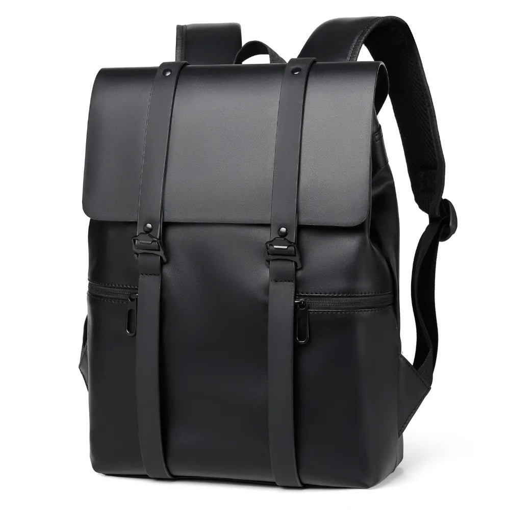 PU Leather Roll-Top Backpack With Buckle Straps