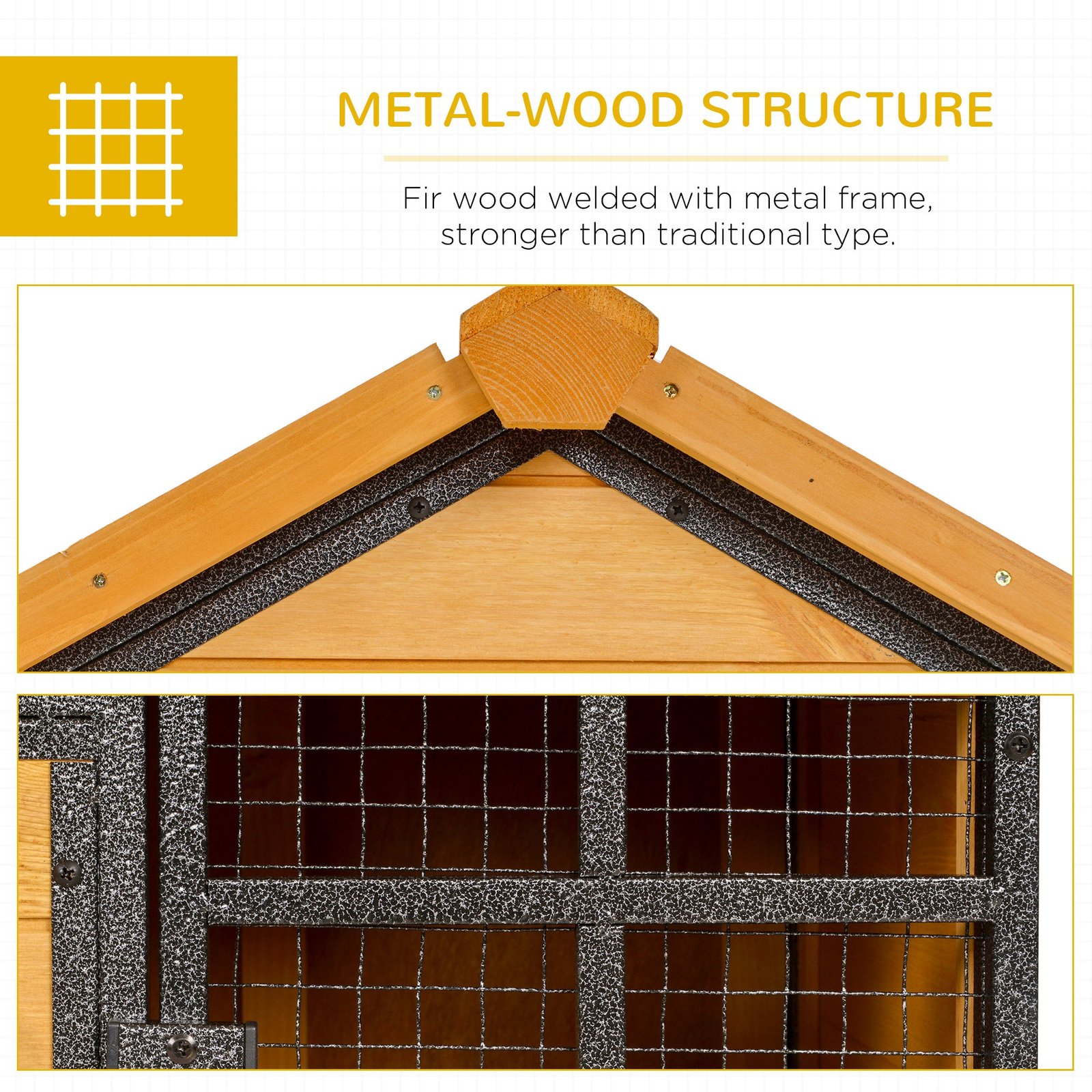 Outdoor Rabbit Cage Elevated Pet House w/ Slide-Out Tray, Natural Wood & Black - Image 7