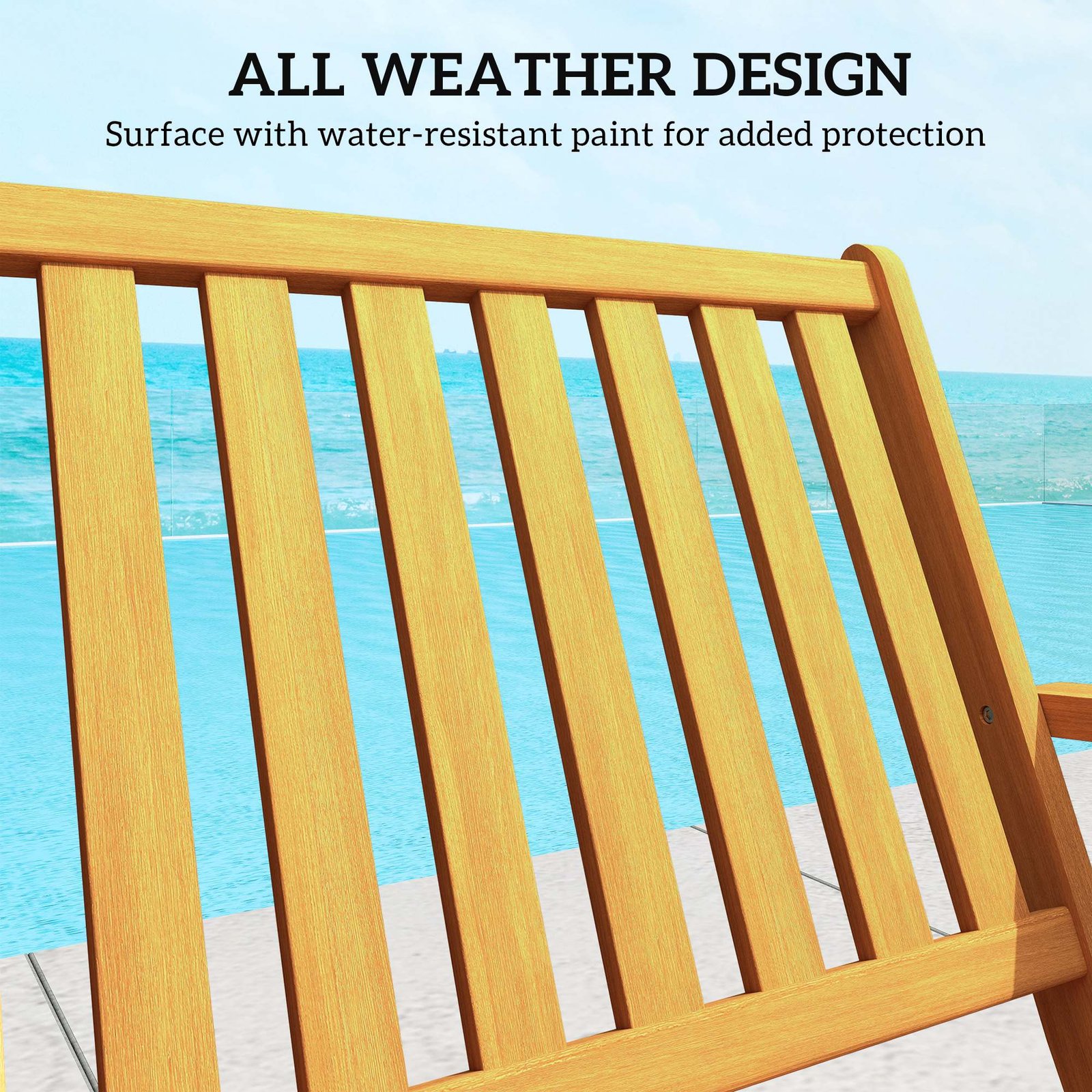 2-Person Foldable Wood Outdoor Bench with Backrest and Armrests for Garden, Porch, Park, Balcony, Teak - Image 4