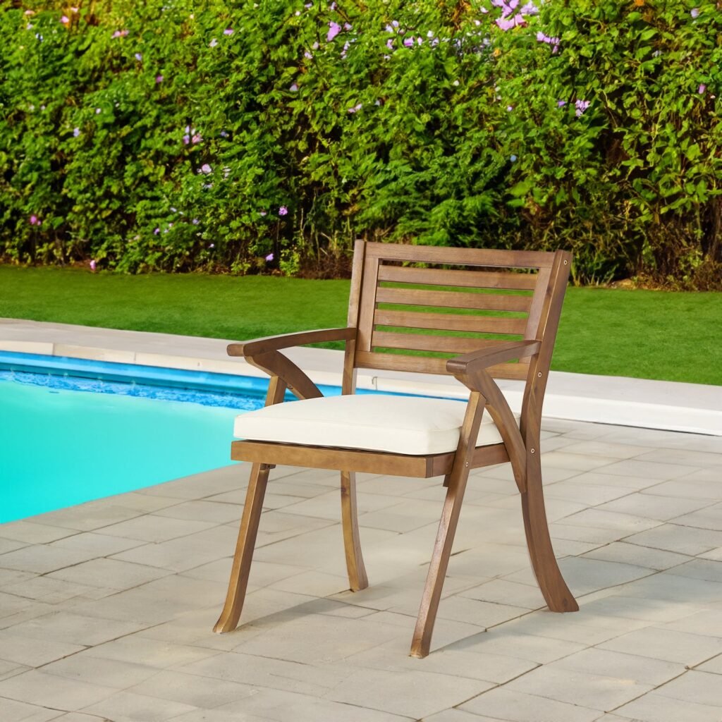 Acacia Wood Outdoor Dining Chairs - Set of 2 with Cushions