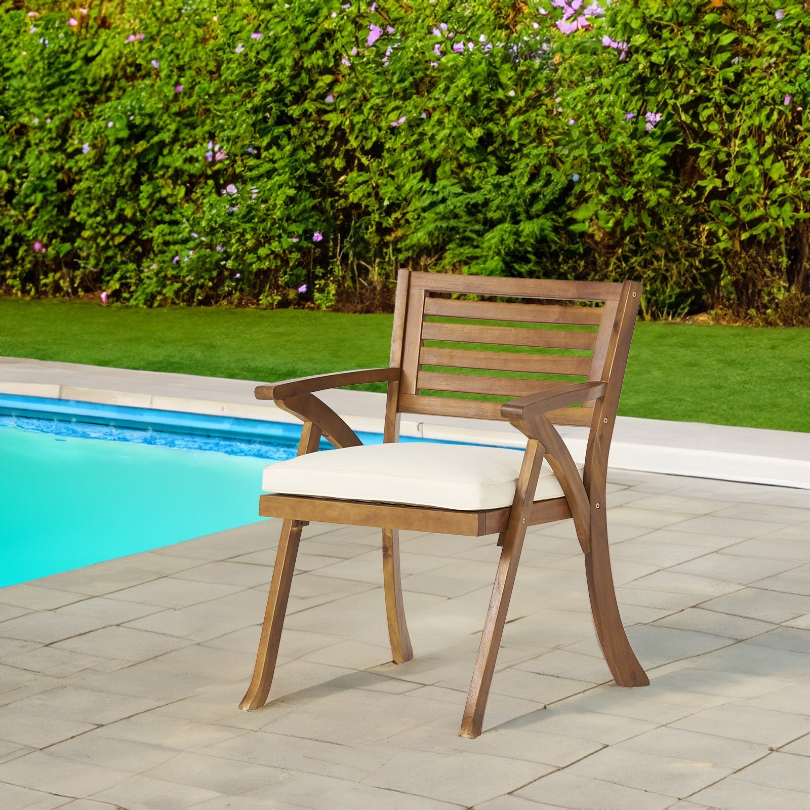 Acacia Wood Outdoor Dining Chairs - Set of 2 with Cushions
