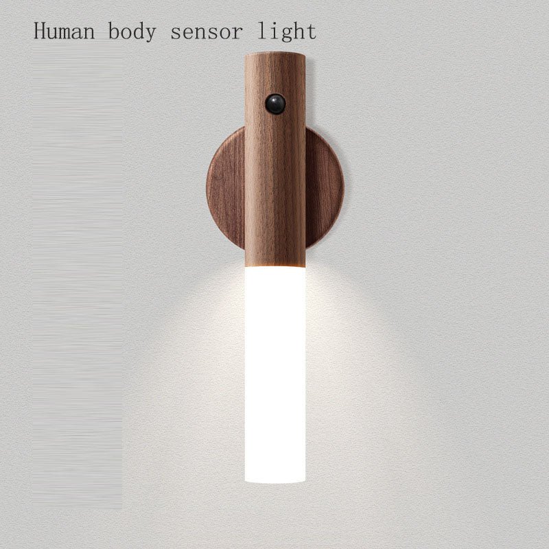 Wooden Motion Sensor Wall Light, Walnut Night Light Sconce