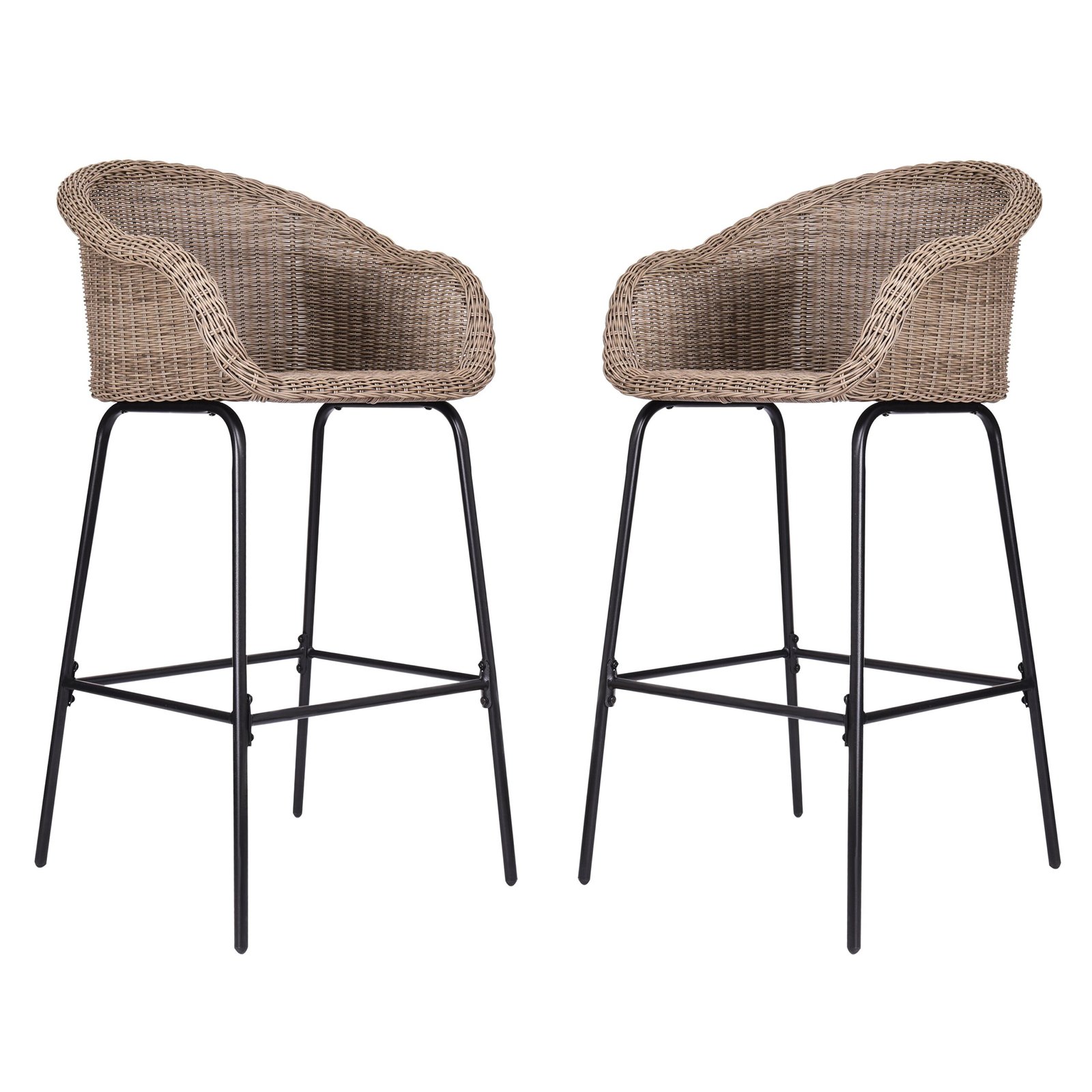 Ladd Outdoor Metal Wicker Barstool Light Brown Faux Wicker Set Of 2 - Image 5