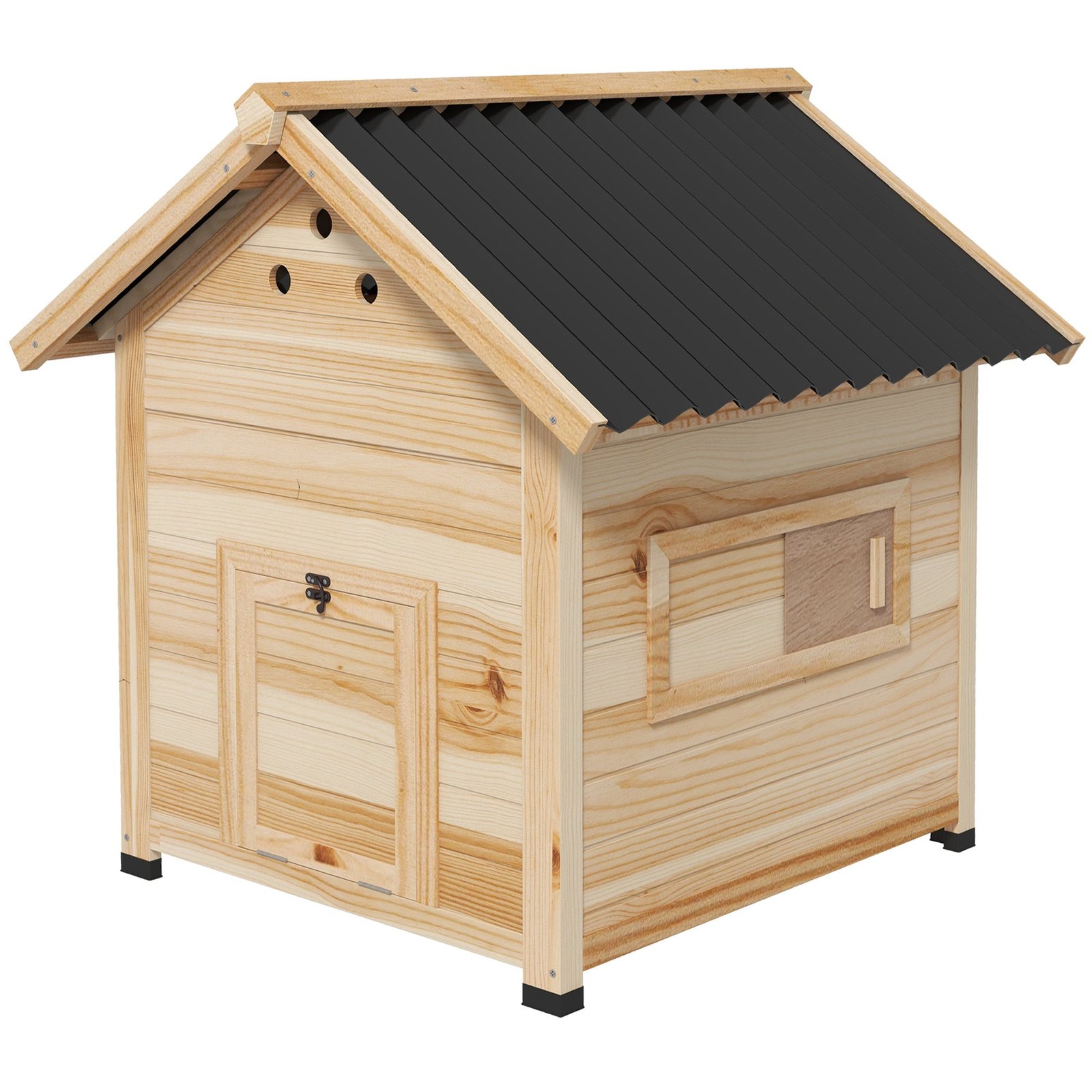 Duck Coop, Wooden Duck House with Openable Roof & Double Doors, Natural Wood - Image 9