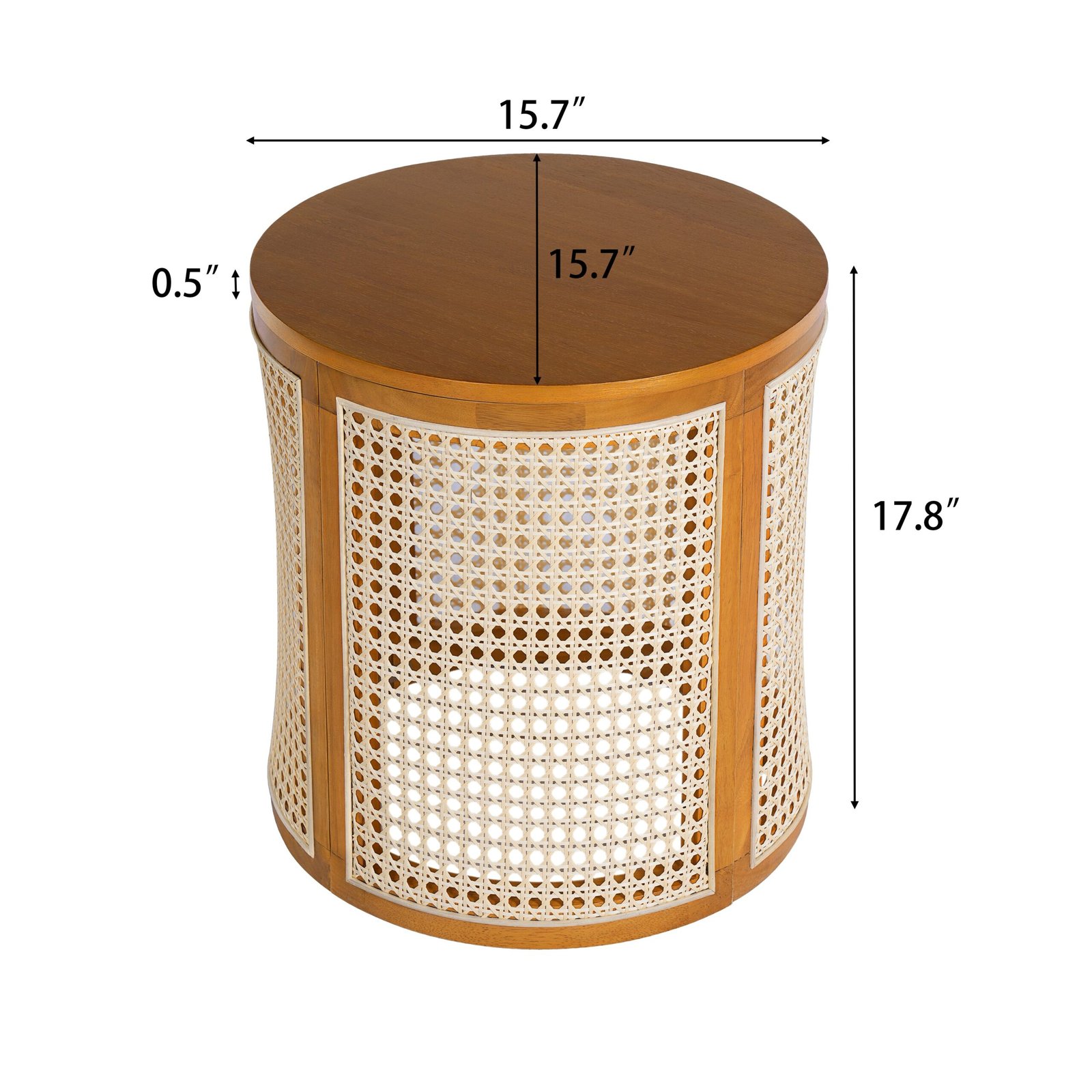 15.70 Round End Table, Hollow Woven Side Table, Small Rubber Wood Nightstand, Rattan Woven Tea Desk, Round Wood Tabletop, Chic Home Decor Desk, Easy Assembly, Ochre Color - Image 3